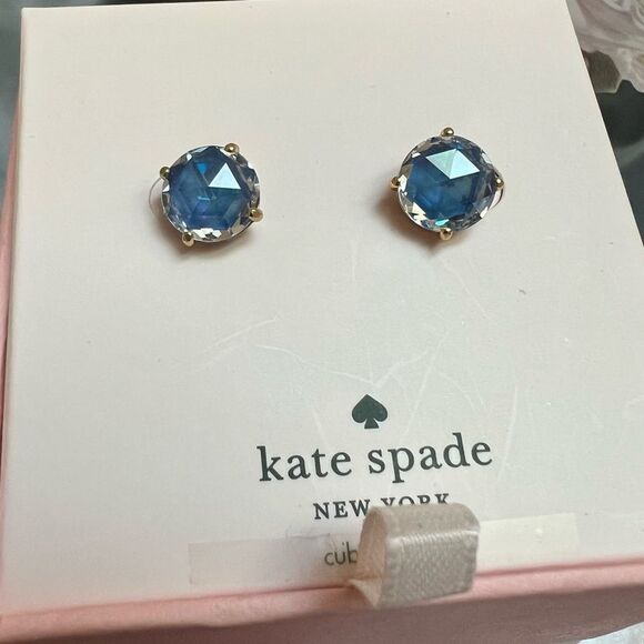 Kate Spade Bright Ideas CZ Stud Earrings, Sapphire NEW - Picture 4 of 4